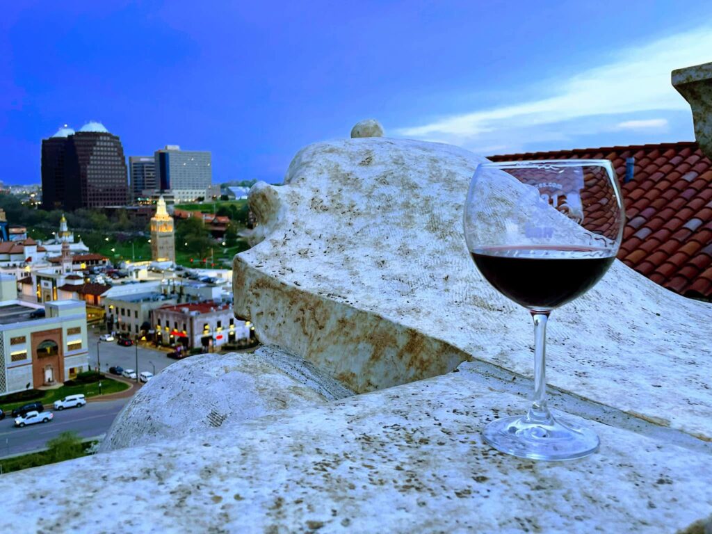 Glass of wine on a rooftop