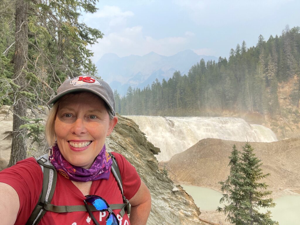 Hiking near a waterfall in Yoho National Park