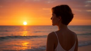 Woman looking at sunrise