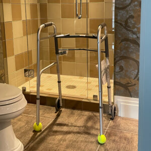 A walker by the shower
